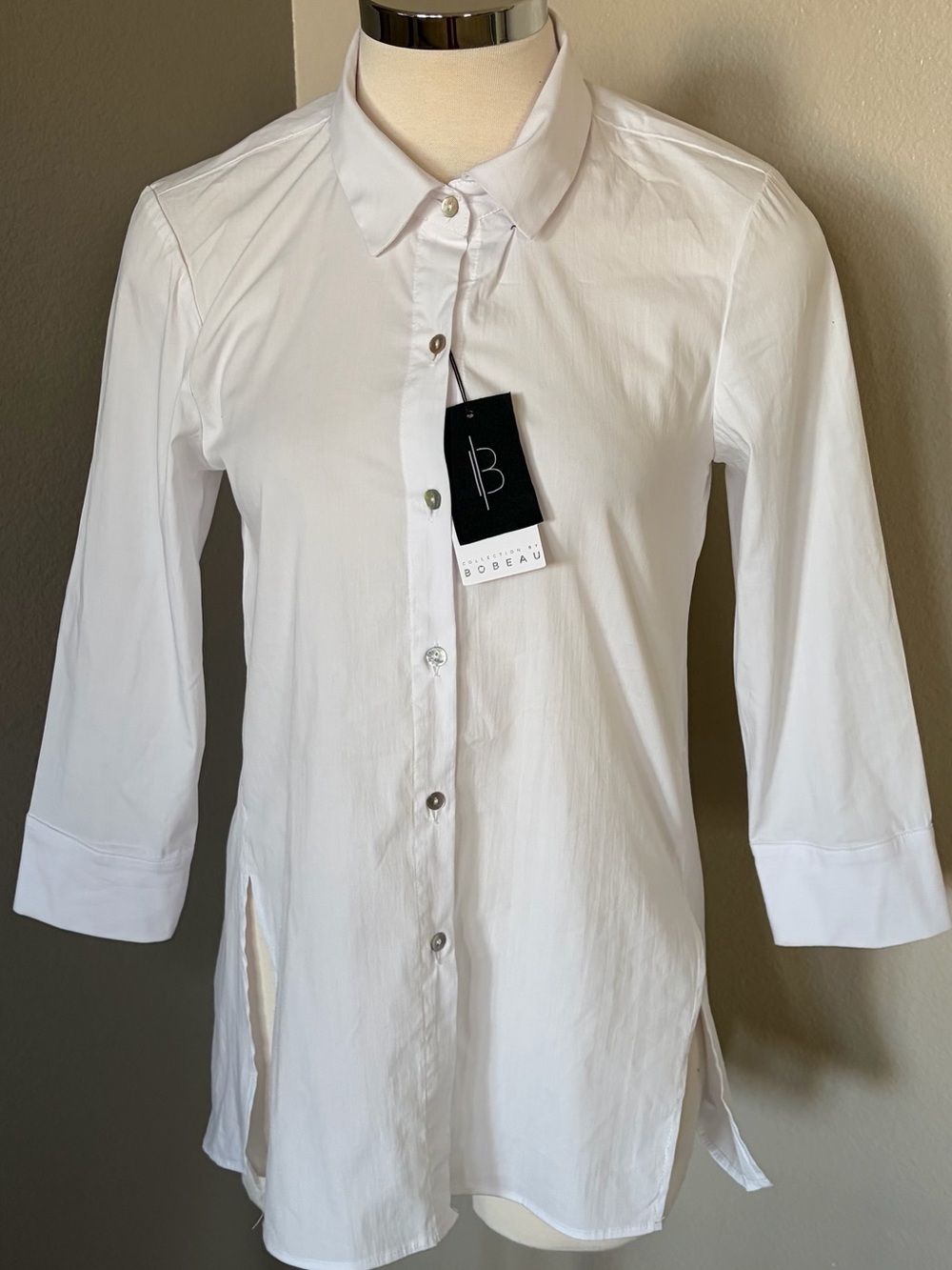 bobeau White Longline Button-Down Shirt